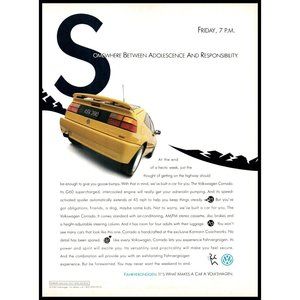 1991 VW Volkswagen Corrado Yellow 2 Door Sports Car Vintage Print Ad Wall Art